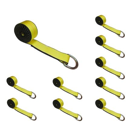 Tie 4 Safe 2" x 10' Lasso Strap w/ D Ring, WLL: 3, 333 lbs., PK10 TWS21-510-W27-Y-10